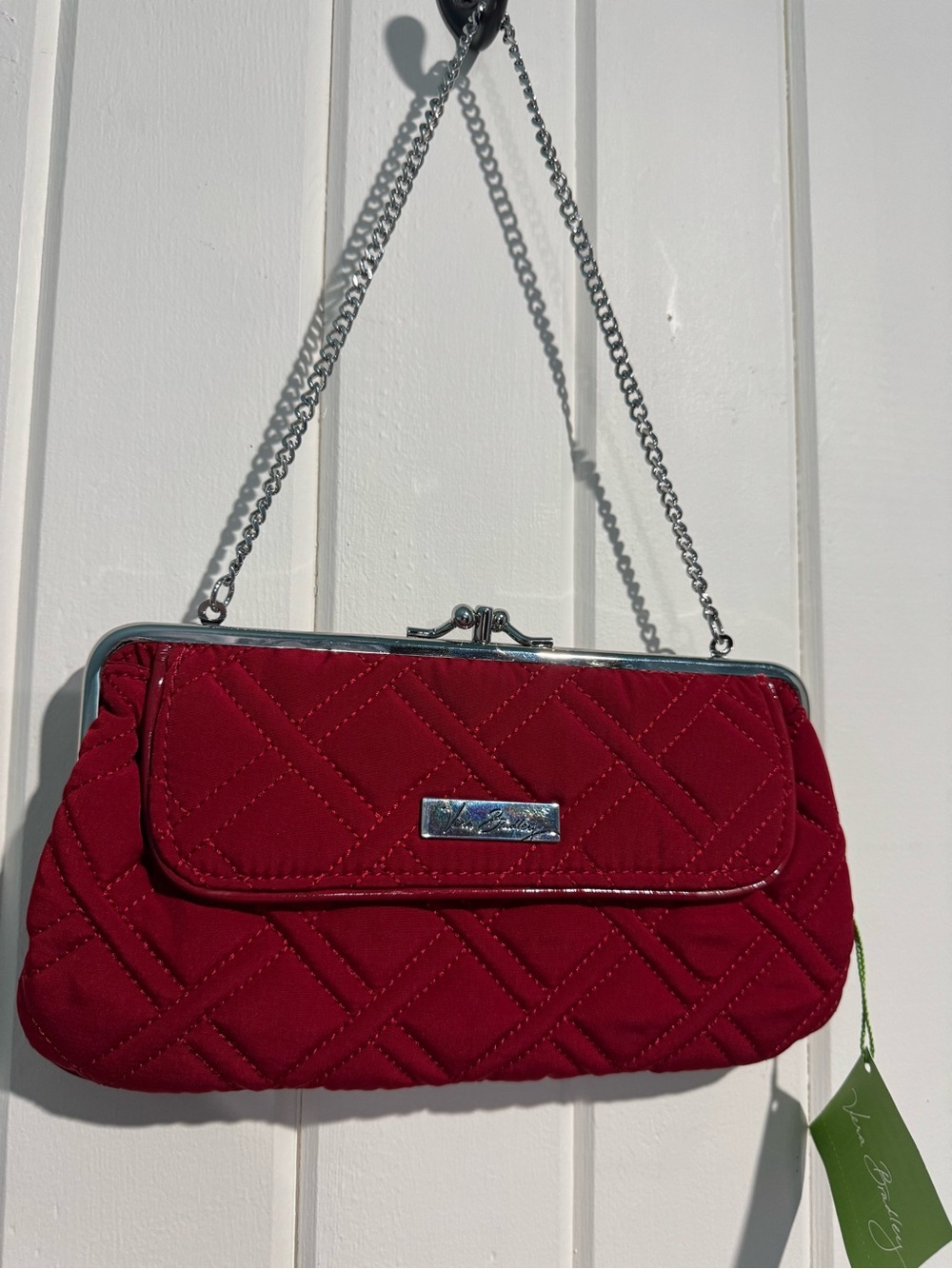 Vera Bradley Quilted Red Chain-Handle Clutch, Kisslock closure